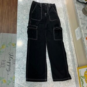 BDG Cargo Pants Urban Outfitters W25 L32 Black Contrast Stitch Wide Leg Utility